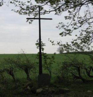 The cross marking the site of St Edwin's Chantry a short distance away from Post B The cross marking the site of St Edwin's Chantry a short distance away from Post B