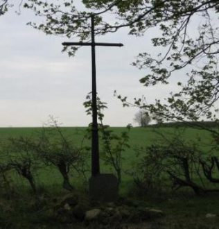 The cross marking the site of St Edwin's Chantry a short distance away from Post B